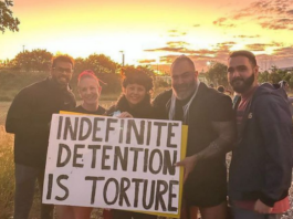 About 50 people held a protest at Brisbane's immigration detention centre