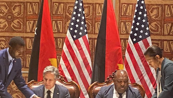 US Secretary of State Antony Blinken and PNG Defence Minister Win Barki Daki