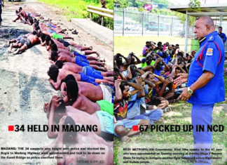 PNG police swoop . . . 34 suspects arrested in Madang (left) and 67 in Port Moresby