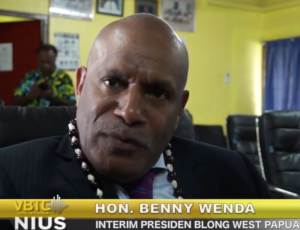 United Liberation Movement for West Papua (ULMWP) interim chair Benny Wenda being interviewed by Vanuatu Television