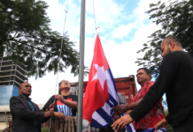 ULMWP president Benny Wenda (left) at a prayer vigil and flag-raising in Suva