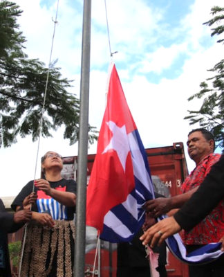 ULMWP president Benny Wenda (left) at a prayer vigil and flag-raising in Suva