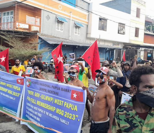PNPB protesters in Jayapura rally in support of full West Papuan membership of the Melanesian Spearhead Group
