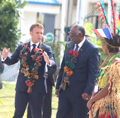 President Macron of France and Vanuatu Prime Minister Kalsakau at MACFEST 2023 at Saralana Park