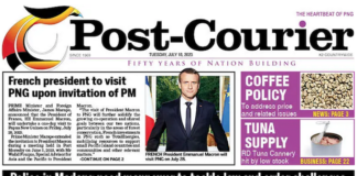 How the PNG Post-Courier today reported the news of President Macron's impending visit