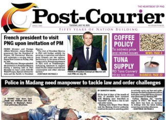 How the PNG Post-Courier today reported the news of President Macron's impending visit
