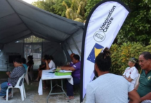 A covid-19 vaccination centre on Nukunonu atoll, Tokelau, in August 2021