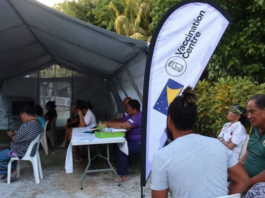 A covid-19 vaccination centre on Nukunonu atoll, Tokelau, in August 2021