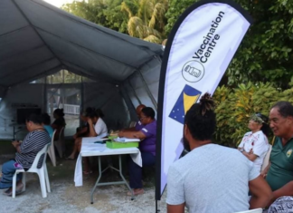 A covid-19 vaccination centre on Nukunonu atoll, Tokelau, in August 2021