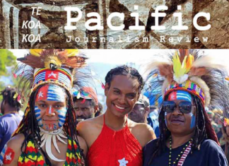 Pacific women show off the colours of the Morning Star flag of West Papuan "independence" at MACFEST2023