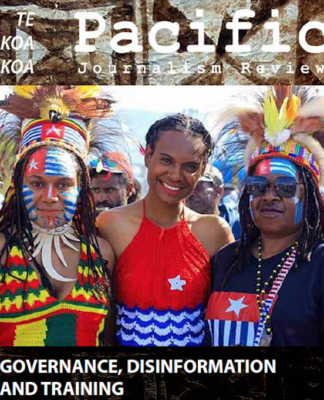 Pacific women show off the colours of the Morning Star flag of West Papuan "independence" at MACFEST2023