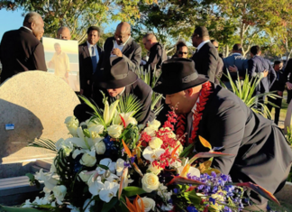 Mourners pay their respects at the wake for PNG businessman Sir Kostas Constantinou