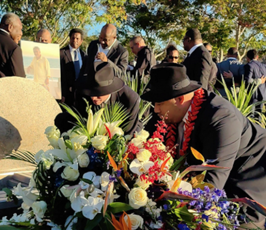 Mourners pay their respects at the wake for PNG businessman Sir Kostas Constantinou