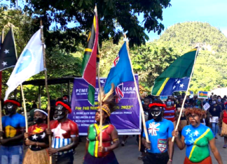 Papuans march in solidarity for United Liberation Movement for West Papua (ULMWP) becoming a full member of the Melanesian Spearhead Group