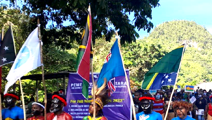 Papuans march in solidarity for United Liberation Movement for West Papua (ULMWP) becoming a full member of the Melanesian Spearhead Group