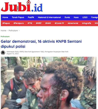 A West Papuan protester brutally beaten by Indonesian police