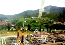 Razed office buildings and boarding houses in West Papua's Dogiyai Regency, Central Papua Province, which caught fire on Monday 31 July 2023