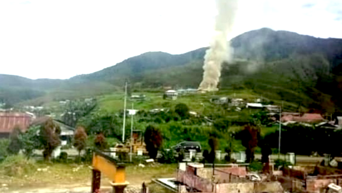 Razed office buildings and boarding houses in West Papua's Dogiyai Regency, Central Papua Province, which caught fire on Monday 31 July 2023
