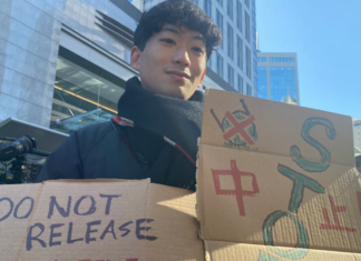 Protesters against the Fukushima wastewater dump in Aiuckland yesterday