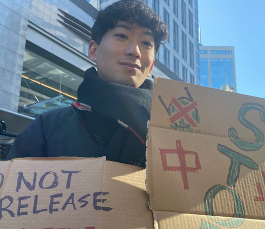 Protesters against the Fukushima wastewater dump in Aiuckland yesterday