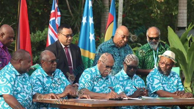 Melanesian leaders sign security and climate crisis declarations The Melanesian Spearhead Group pact signing in Port Vila yesterday