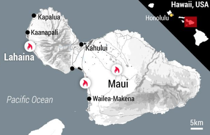 Maui Island in the state of Hawai'i map