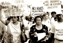 Meraia Taufa Vakatale (centre) at an anti-nuclear protest march