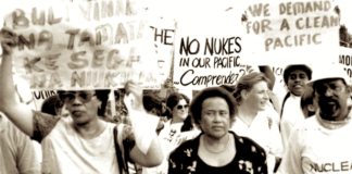 Meraia Taufa Vakatale (centre) at an anti-nuclear protest march