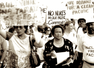 Meraia Taufa Vakatale (centre) at an anti-nuclear protest march