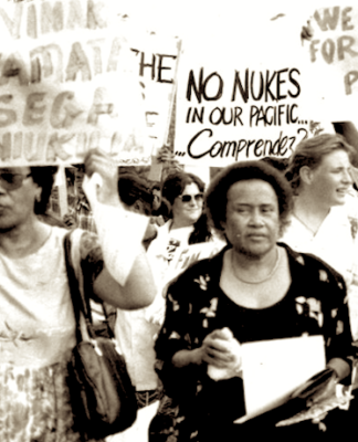 Meraia Taufa Vakatale (centre) at an anti-nuclear protest march