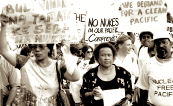 Meraia Taufa Vakatale (centre) at an anti-nuclear protest march