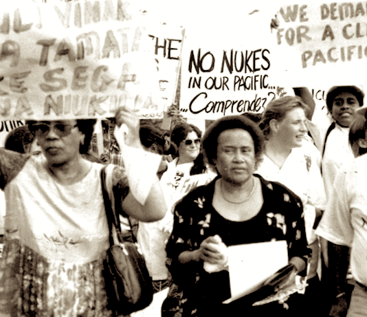 Meraia Taufa Vakatale (centre) at an anti-nuclear protest march