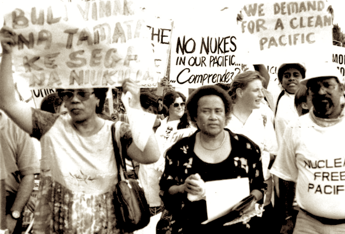 Meraia Taufa Vakatale DevPolicy 680wide Meraia Taufa Vakatale (centre) at an anti-nuclear protest march