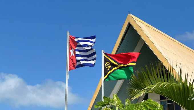 Letters on West Papua – ‘united voices for justice will not be silenced’ Flying high . . . the Morning Star ensign -- banned in Indonesia -- flying alongside the Vanuatu national flag in Port Vila