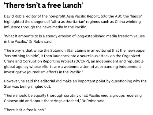 'No free lunch' over China's media influence