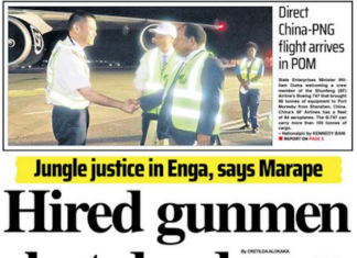 Today's front page of the PNG National newspaper covering the Engan tribal fighting 220823