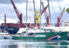 The Greenpeace flagship Rainbow Warrior berthed in Suva harbour in Fiji