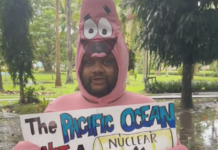 A Pacific protester against the Fukushima nuclear wastewater discharge plan