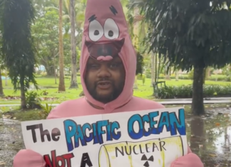 A Pacific protester against the Fukushima nuclear wastewater discharge plan