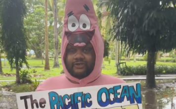 A Pacific protester against the Fukushima nuclear wastewater discharge plan