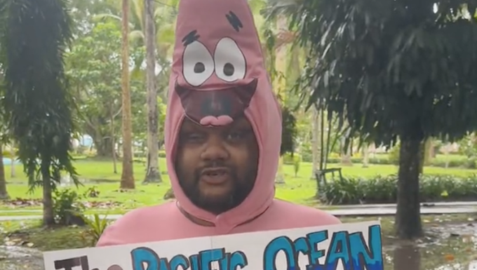 A Pacific protester against the Fukushima nuclear wastewater discharge plan
