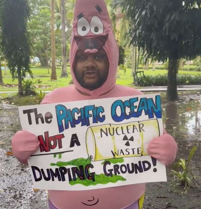 A Pacific protester against the Fukushima nuclear wastewater discharge plan