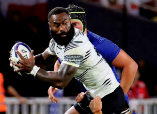 Flying Fijian captain Semi Radradra looks for support against France