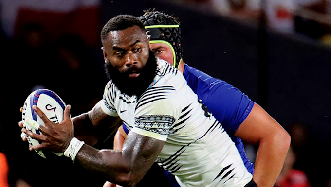 Flying Fijian captain Semi Radradra looks for support against France