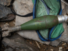 An M72 mortar shell fired by Indonesian forces and recovered by villagers