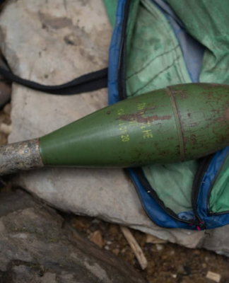 An M72 mortar shell fired by Indonesian forces and recovered by villagers