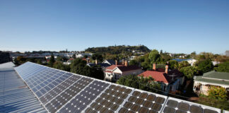 Solar panels on the rooftop of the Greenpeace Aotearoa office