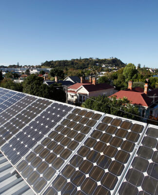 Solar panels on the rooftop of the Greenpeace Aotearoa office