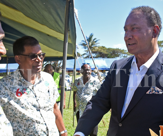 New National Federation Party president Pramod Chand (left) welcomes Professor Steven Ratuva