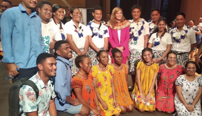 Dr Samantha Power with USP students